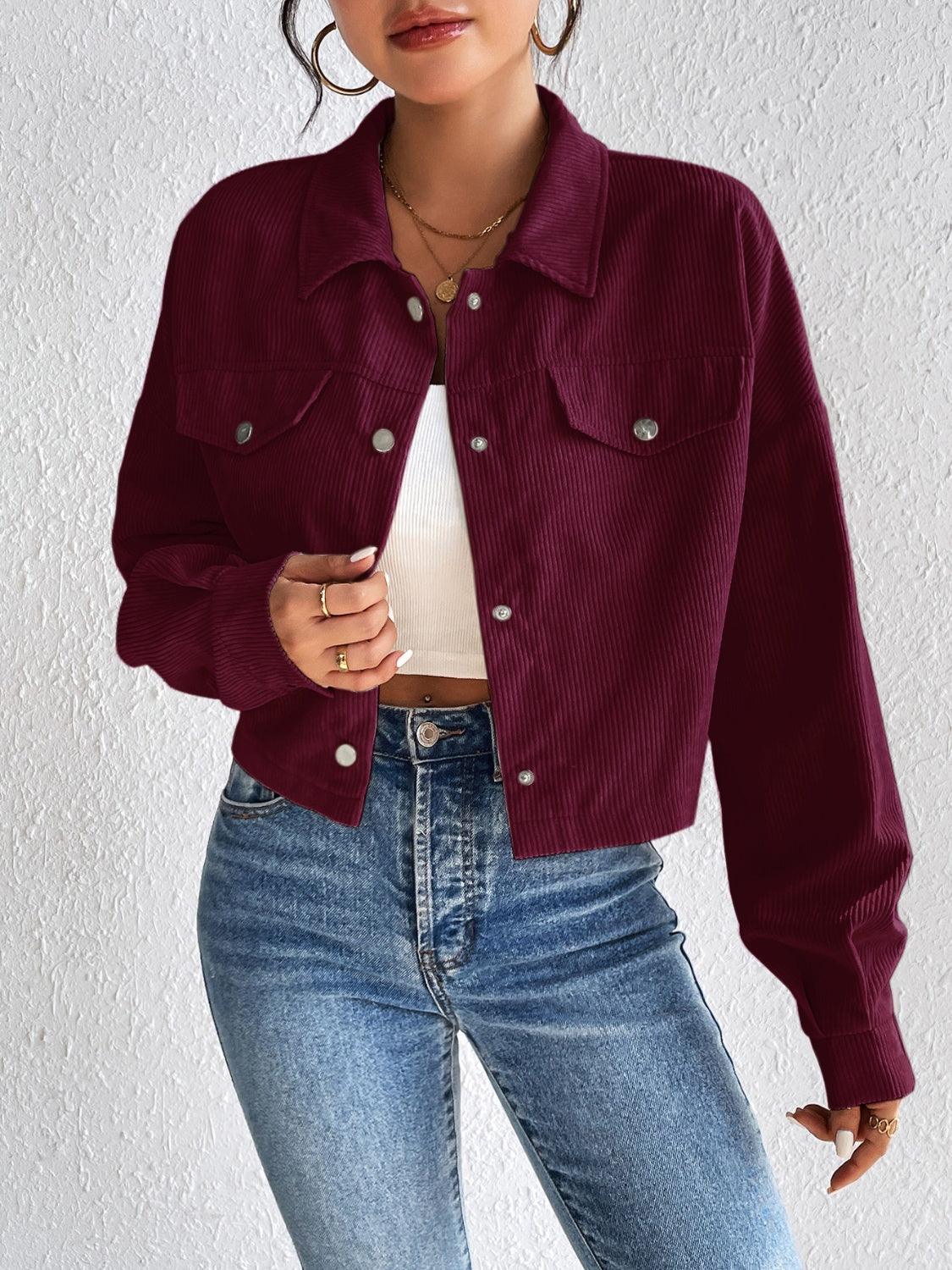 Honey Snap Down Long Sleeve Jacket Burgundy