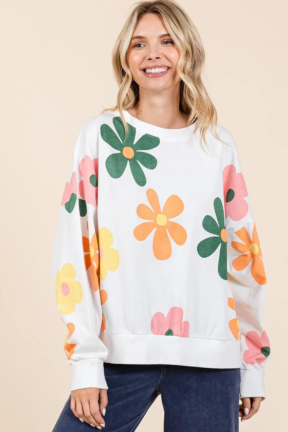 Mittoshop Mineral Wash Flower Print French Terry Sweatshirt