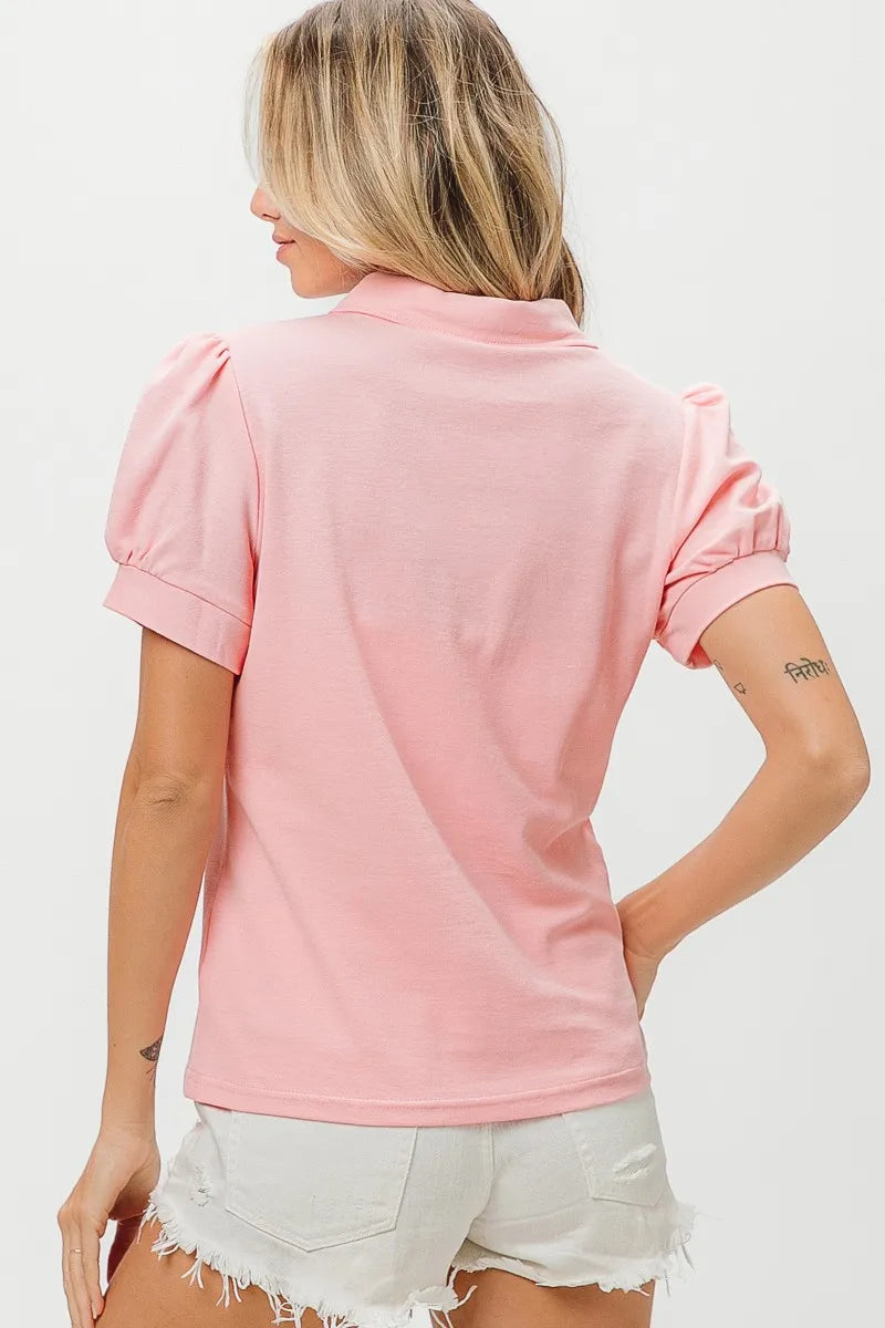 BiBi Short Puff Sleeve Pique Shirt