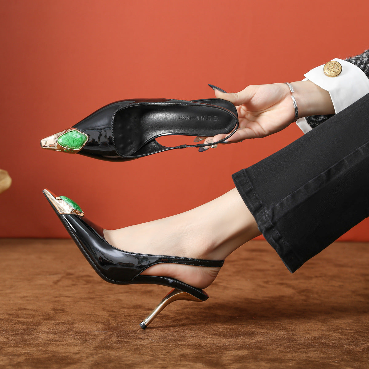 Point Toe Stiletto Slingback Pumps Black