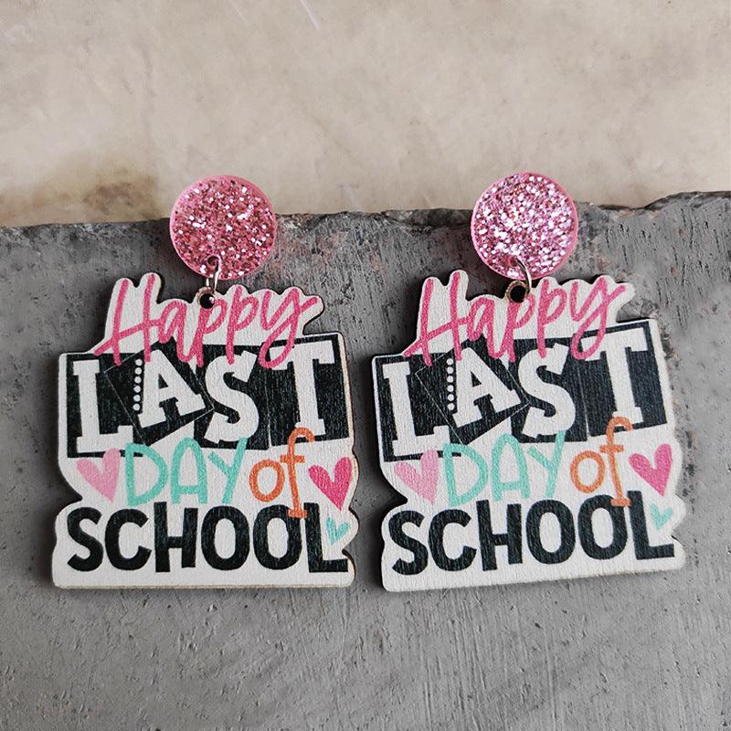 School Theme Wooden Dangle Earrings Style C One Size