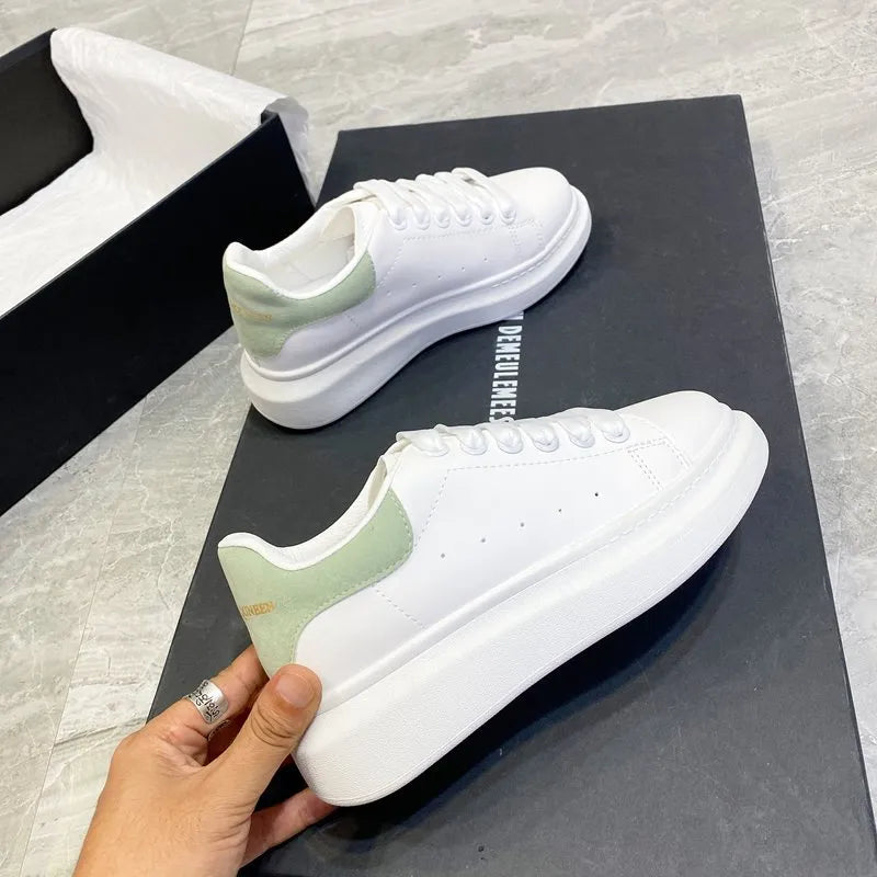 PU Leather Lace Up Round Toe Platform Sneakers Light Green