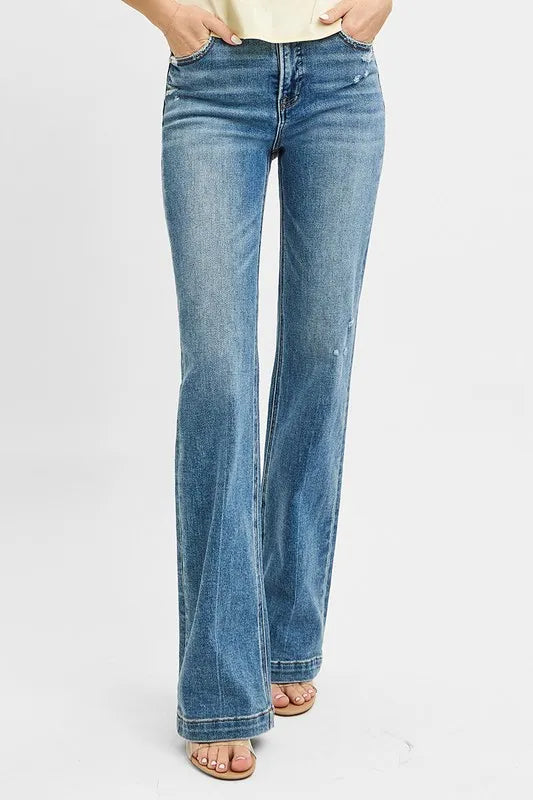 RISEN Full Size Distressed Detail Bootcut Jeans Plus Size Medium