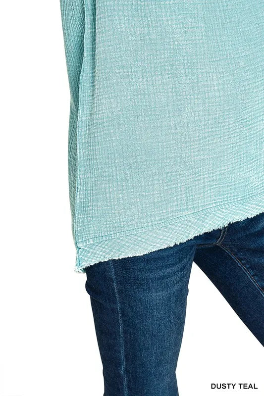 Zenana Double Gauze Raw Edge Acid Washed Tank