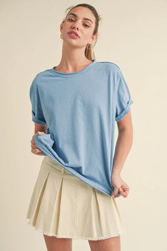 Aemi + Co Exposed Seam Round Neck Short Sleeve T-Shirt