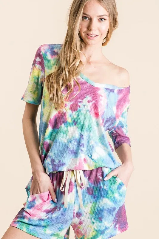 BiBi Tie Dye French Terry Casual Shorts