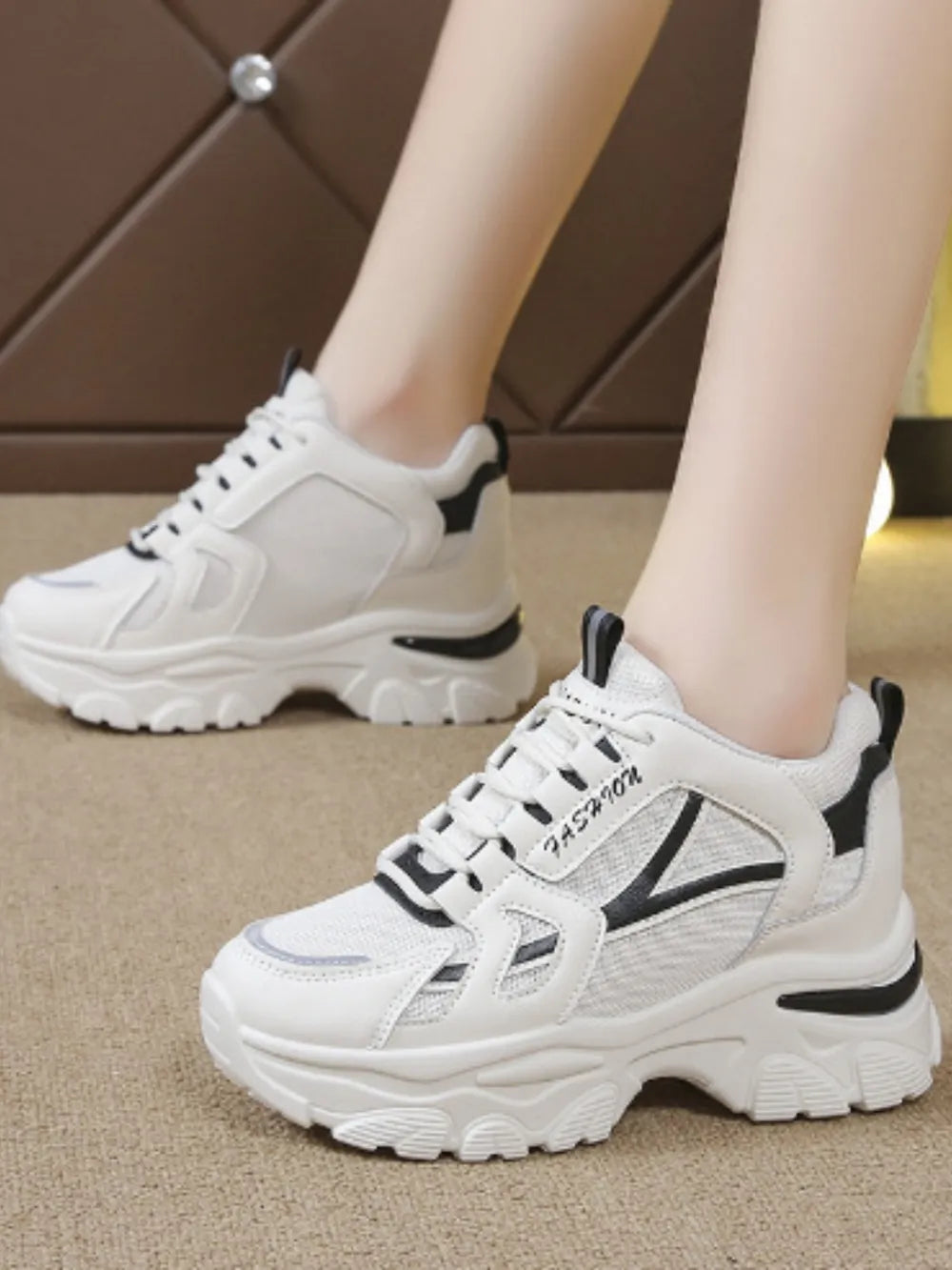 Mesh Lace Up Platform Sneakers Black