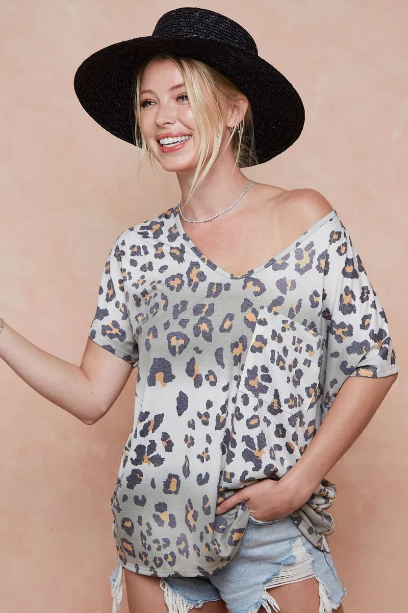 BiBi Tie Dye Leopard Printed Jersey with Front Pocket