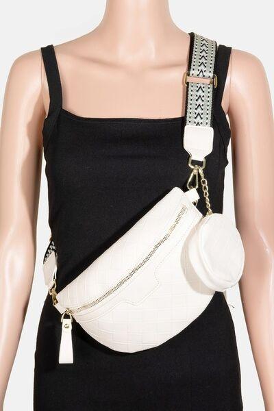 Fame PU Leather Weave Textured Crossbody Bag with Coin Purse Ivory One Size