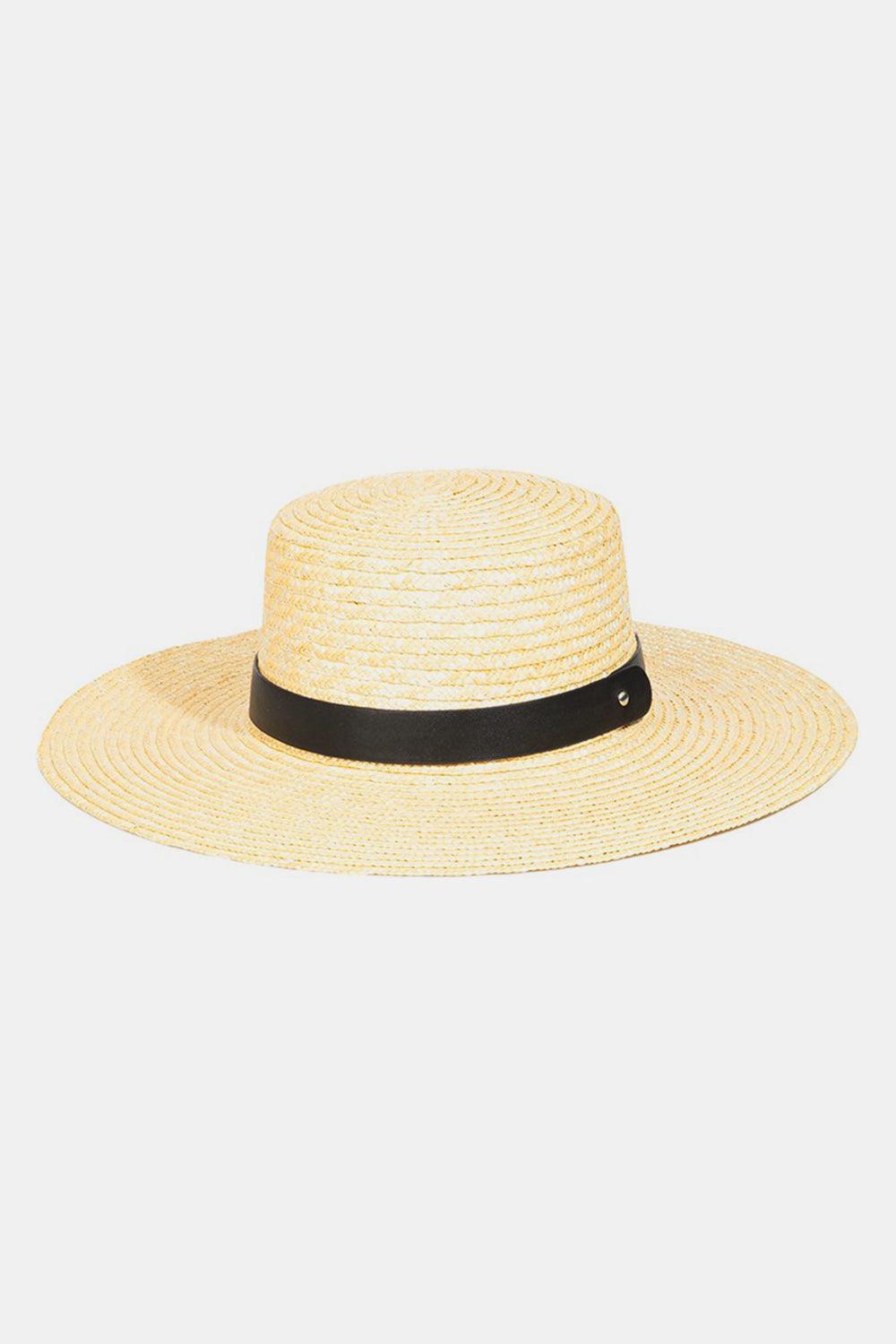 Fame Flat Brim Straw Weave Hat GN One Size