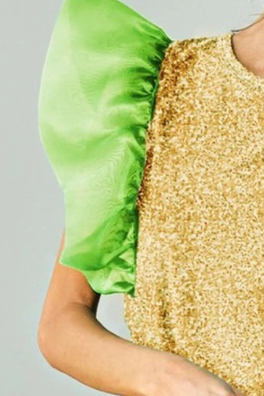 BiBi Mardi Gras Color Block Organza Sleeve Sequin Top