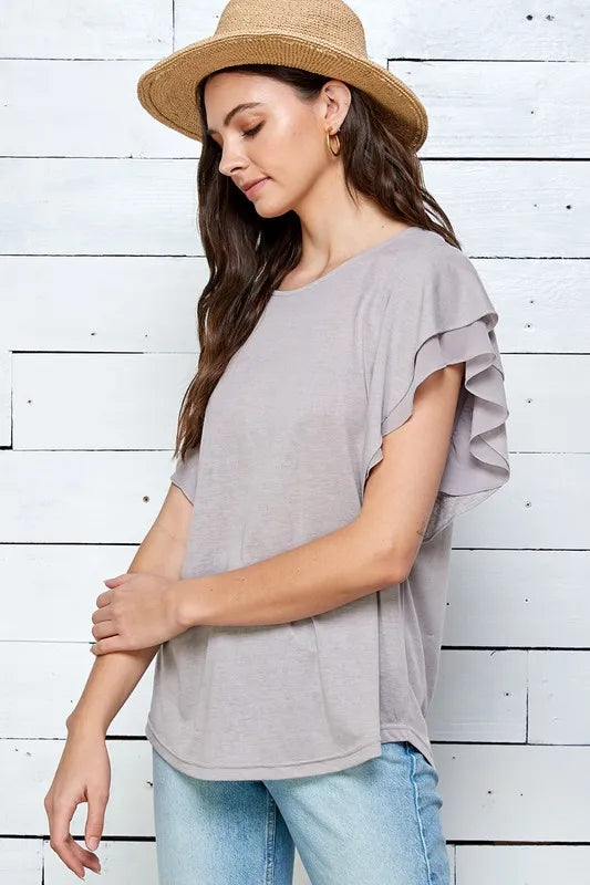 Lime 'N' Chili Round Neck Double Ruffle Cap Sleeve Top