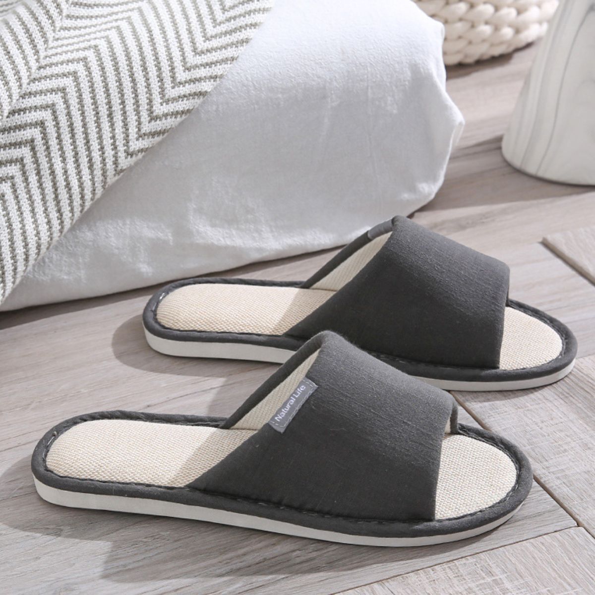 Open Toe Flats Slippers Dark Gray