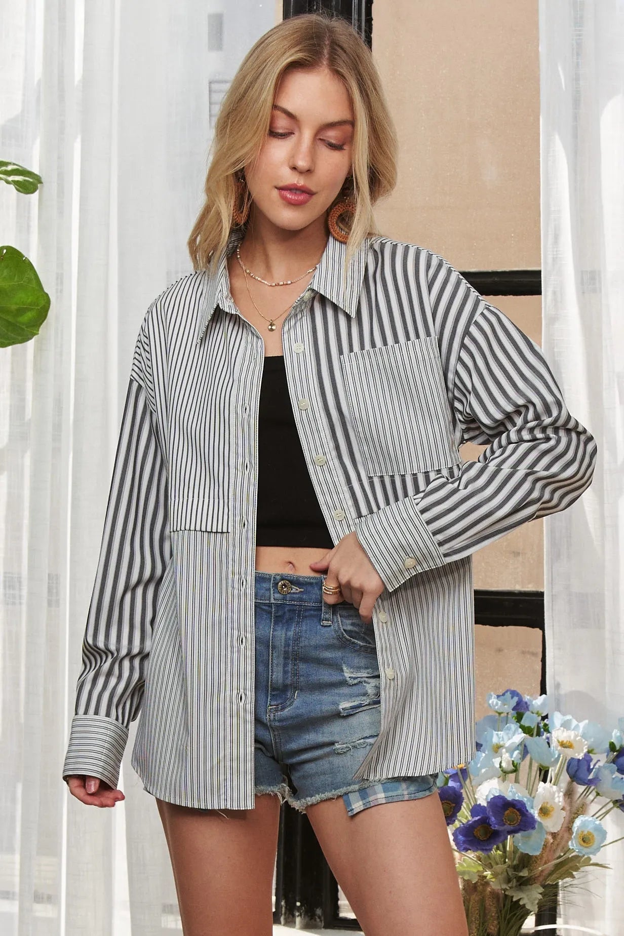 ADORA Button Down Mix Stripe Shirt