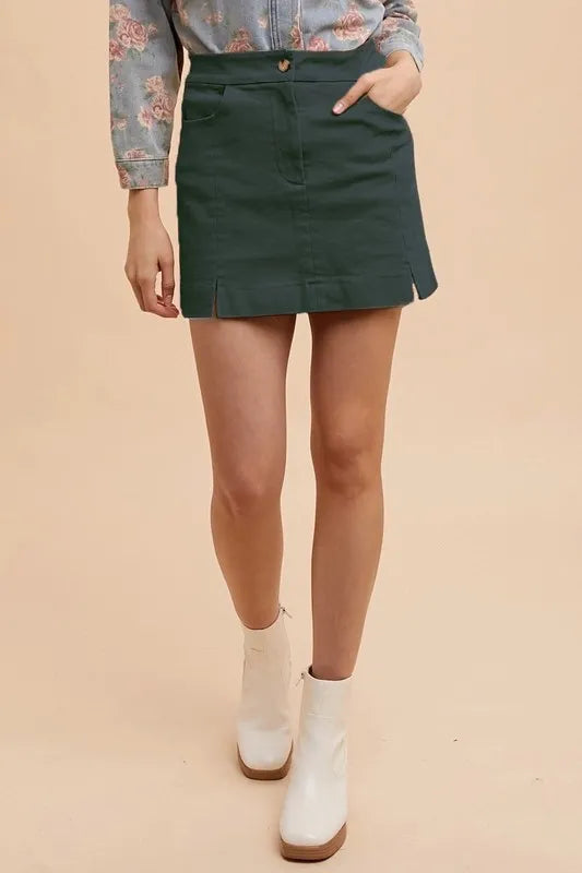 Annie Wear Comfort Stretch Cotton Slit Detailed Mini Skirt DARK GREEN