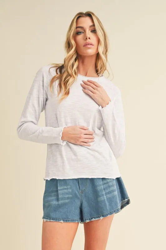 Aemi + Co Lettuce Hemline Round Neck Raglan Sleeve T-Shirt