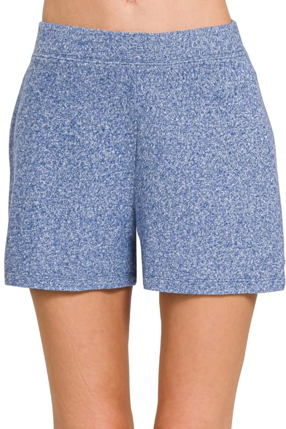 Zenana Soft Melange Hacci Elastic Waisted Shorts LT NAVY