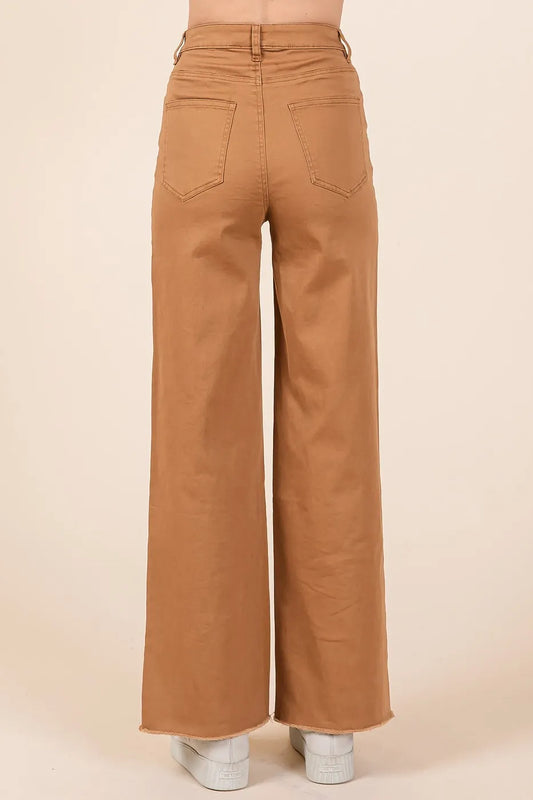 Mittoshop Twill High Waisted Button Fly Wide Leg Pants