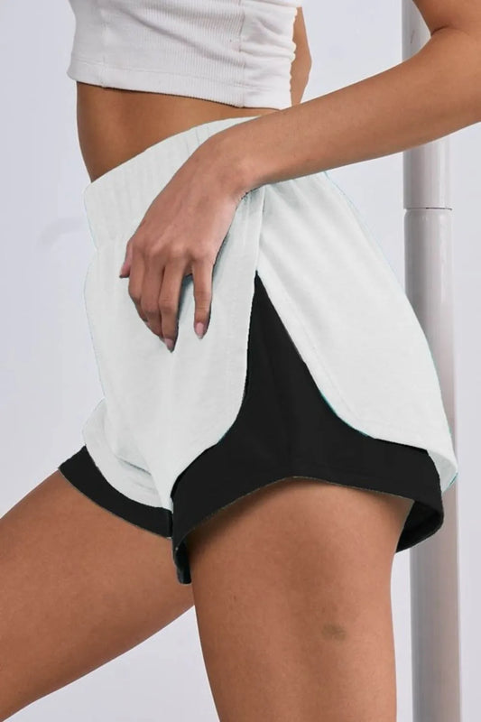 BiBi French Terry Knit Color Block with Sid Slit Shorts OFF WHITE