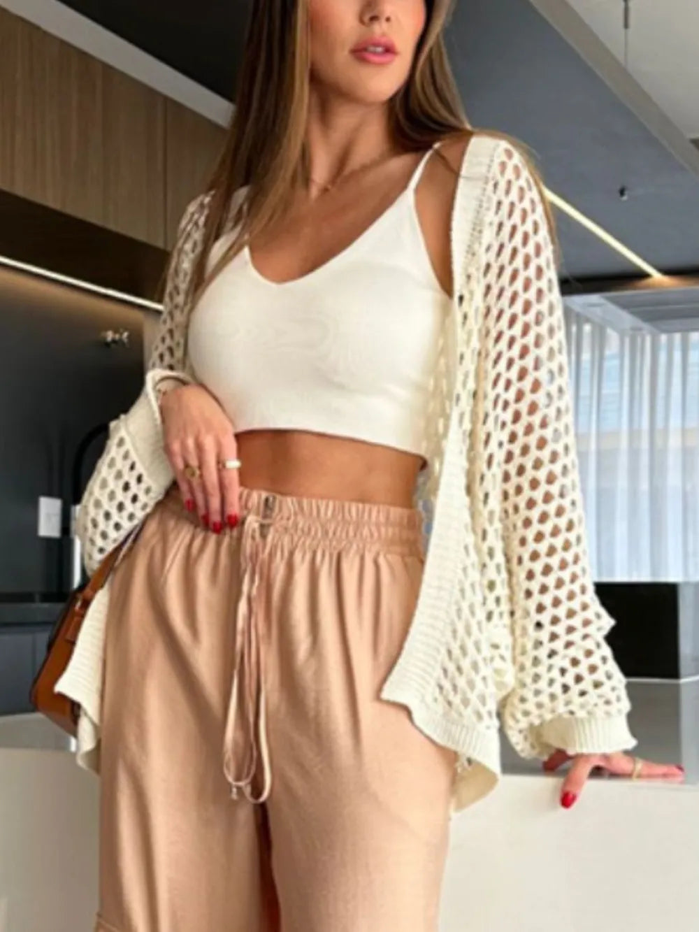 Hollow Out Open Front Cover-Up Cream