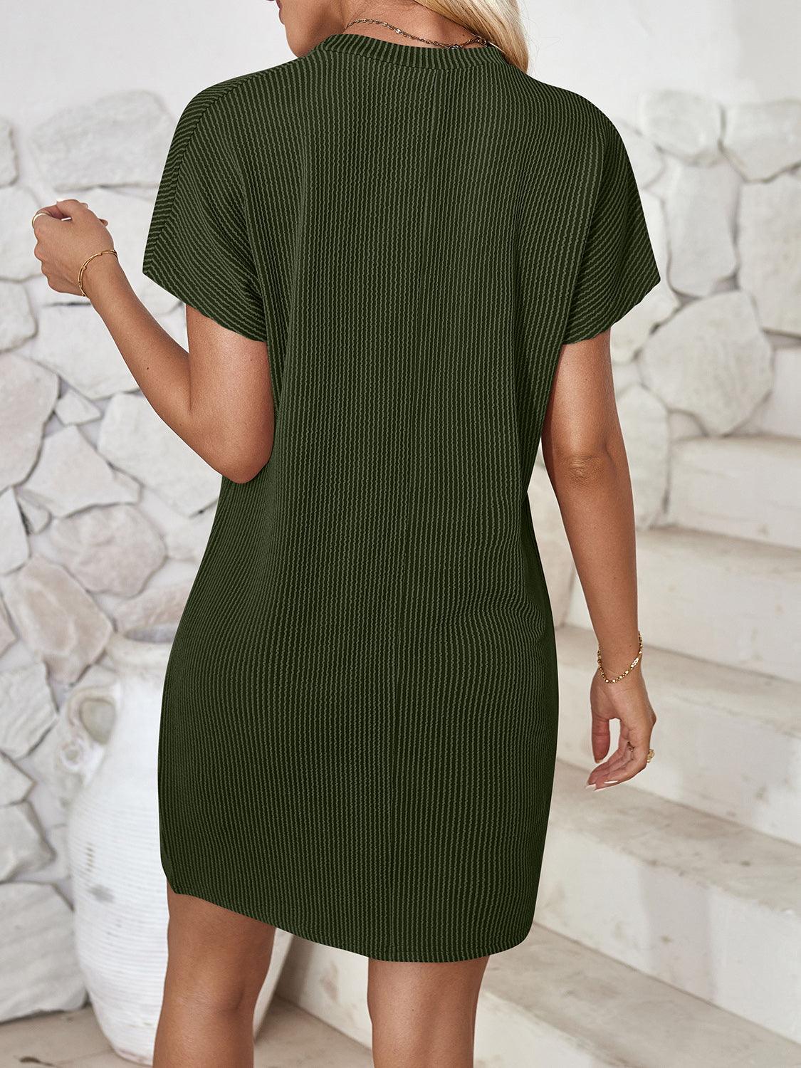 Lovelet Round Neck Short Sleeve Mini Dress Army Green