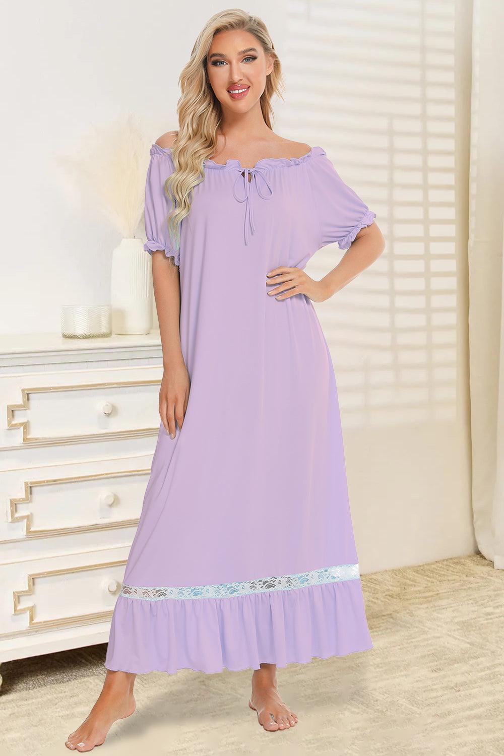 Lace Detail Short Sleeve Lounge Dress Lilac