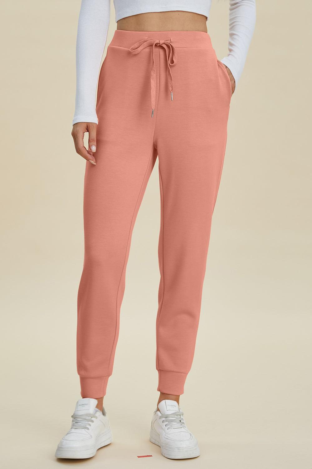 Basic Bae Full Size Air Scuba Drawstring High Waist Joggers Coral