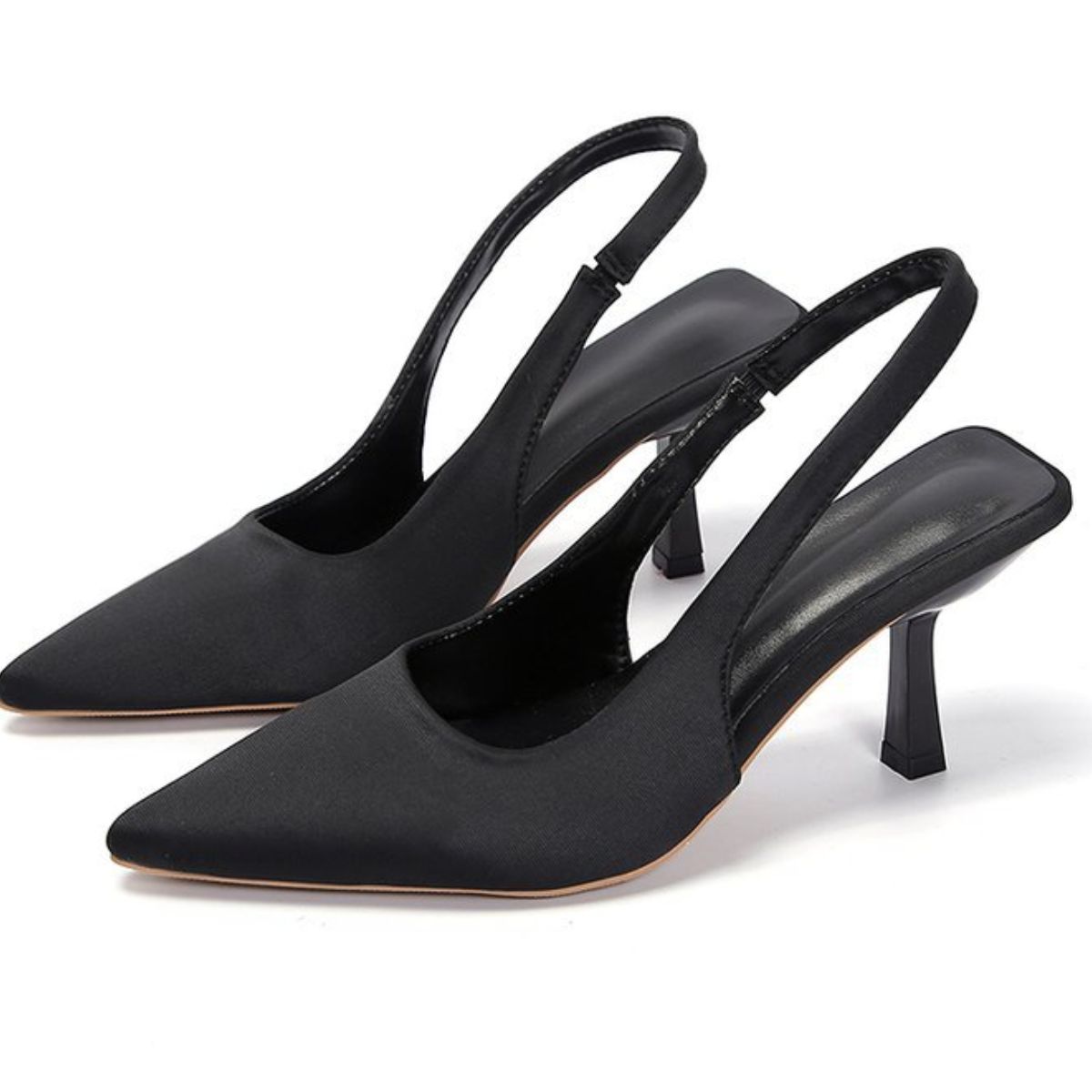 Point Toe Kitten Heel Slingback Pumps Black
