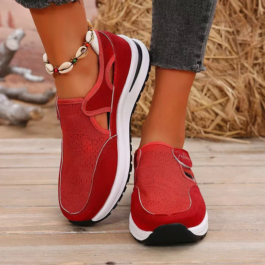 Mesh Round Toe Platform Sneakers Red