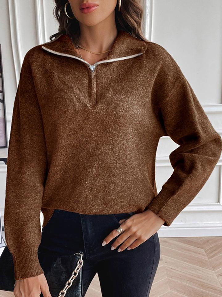 Half Zip Dropped Shoulder Sweater Chestnut