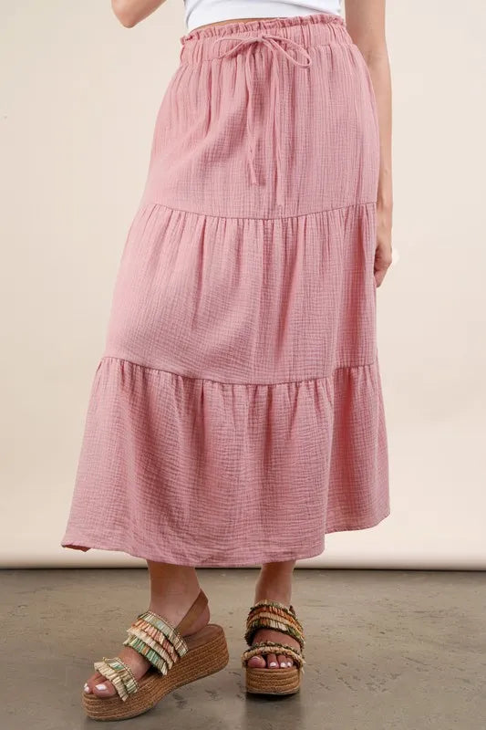 VERY J Elastic Waist Tiered Maxi Skirt