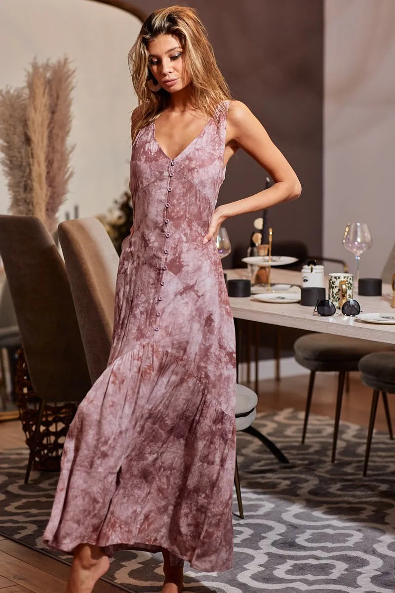 BiBi Tie-Dye Sleeveless V-Neck Dress