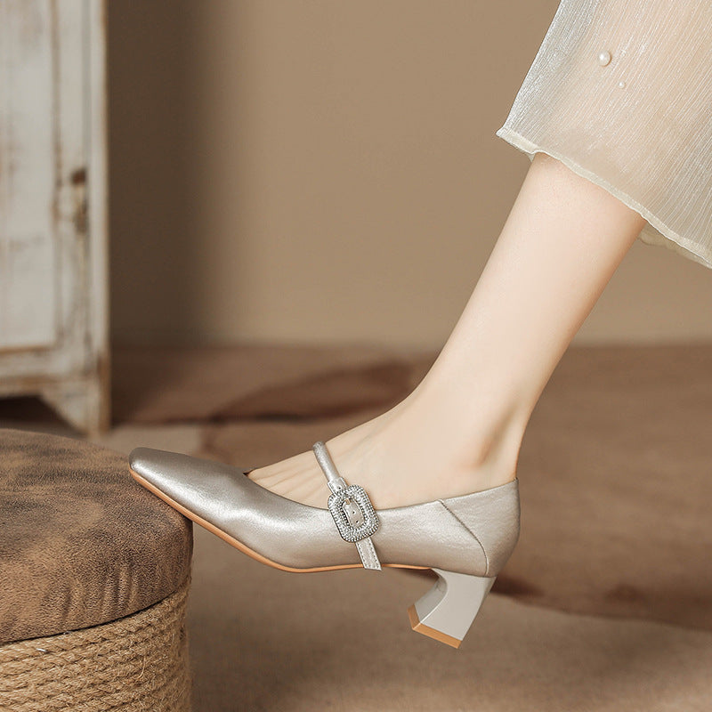 Square Toe Block Heel Pumps