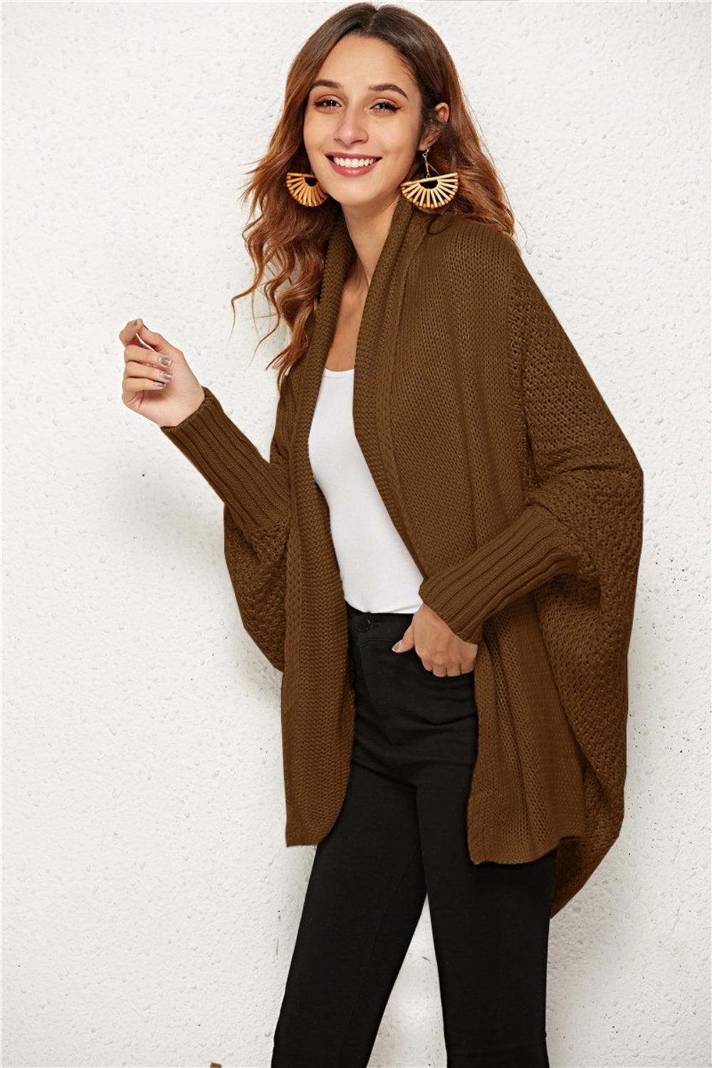 Angel Wings Open Front Batwing Sleeve Cardigan Brown One Size