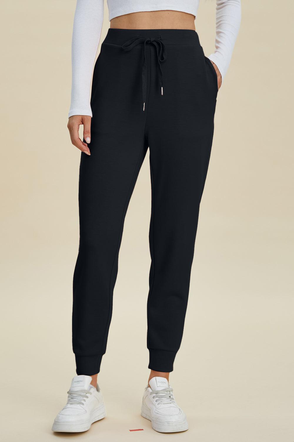 Basic Bae Full Size Air Scuba Drawstring High Waist Joggers Black