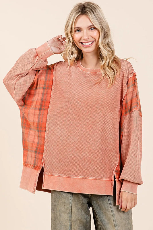 Mittoshop Plaid Panel Mineral Wash French Terry Sweatshirt