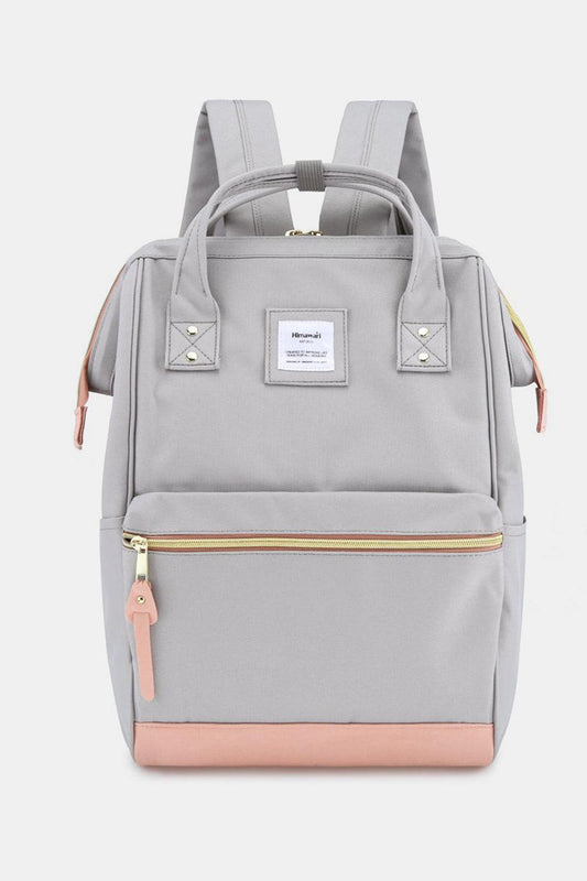 Himawari Contrast Waterproof Canvas Backpack Bag with Side Pockets Light Gray One Size