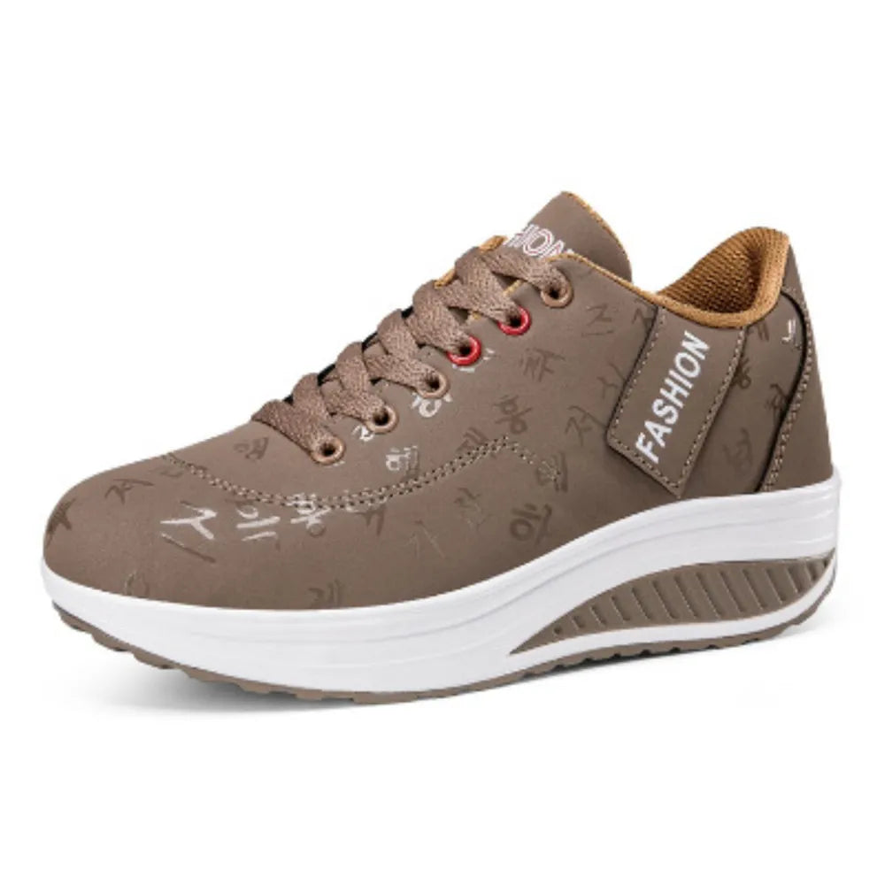Lace Up Rocker Sole Sneakers Brown
