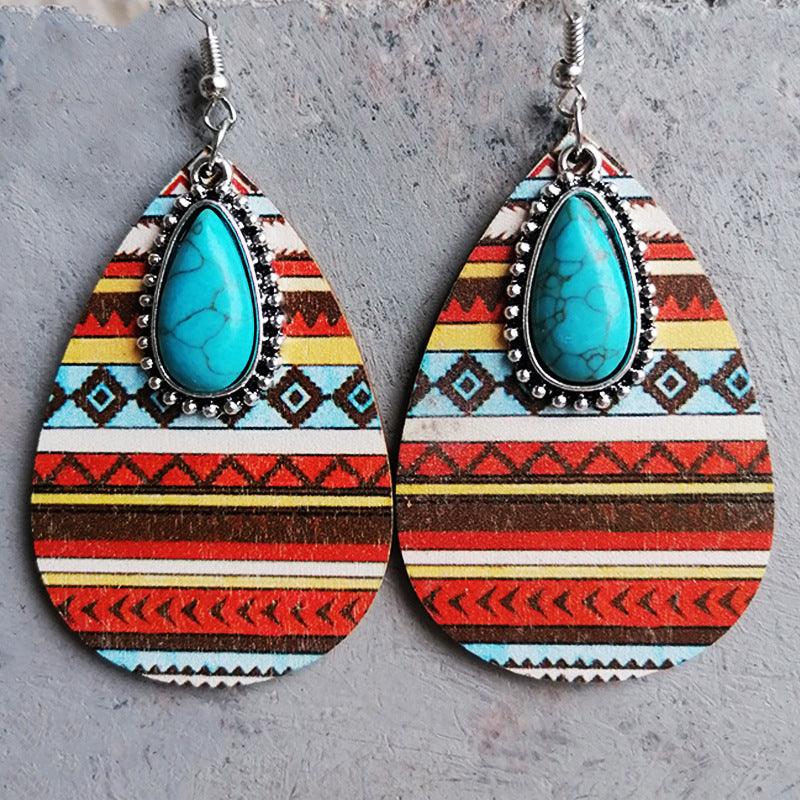 Artificial Turquoise Geometric Teardrop Earrings style A One Size