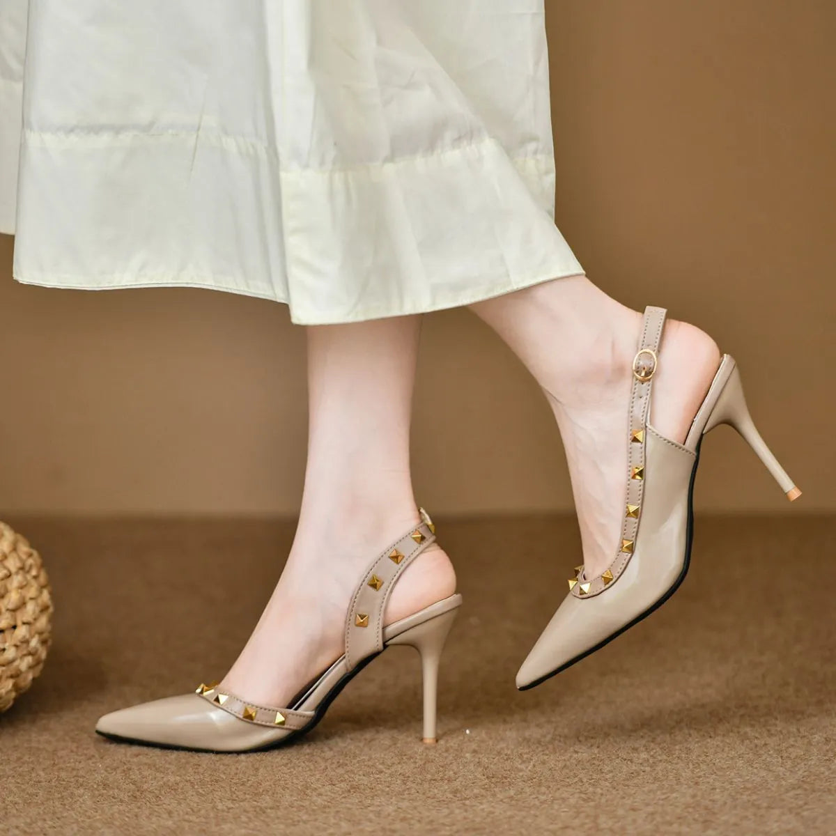 Point Toe Stiletto Pumps Apricot