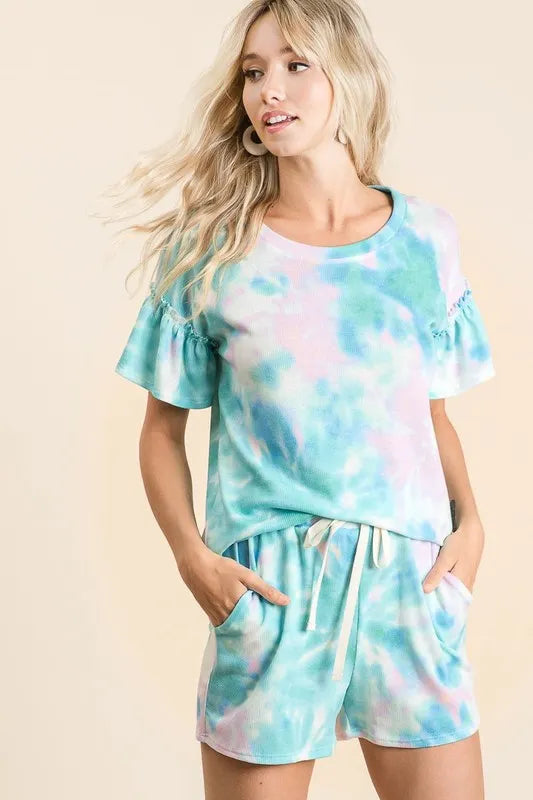 BiBi Tie Dye Print Casual Shorts with Twill
