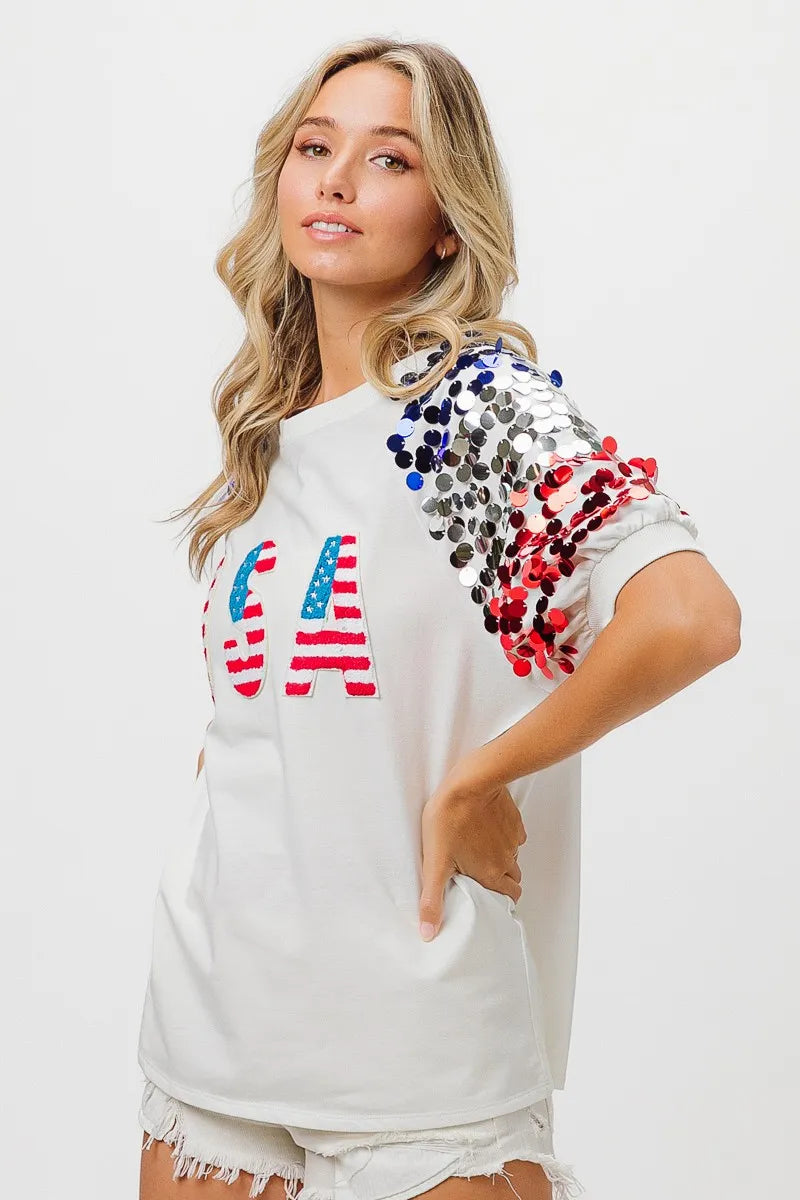BiBi American Flag Theme Sequin Top