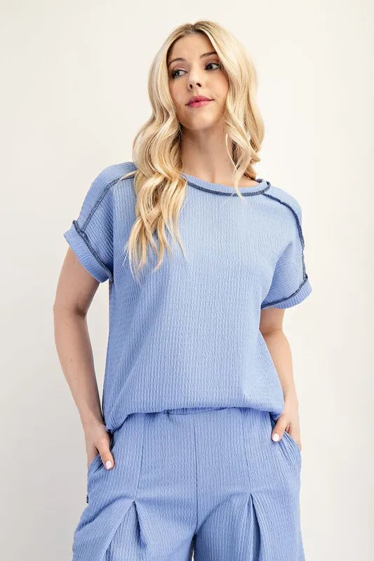 Celeste Full Size Relaxed-Fit Textured Top with Short Sleeves Plus Size