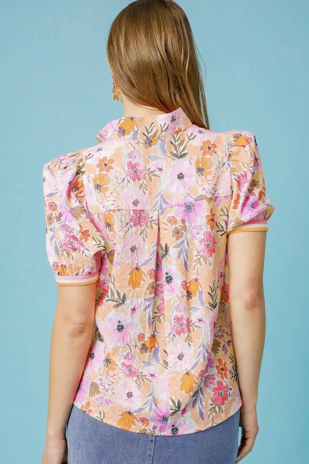 Umgee Floral Print Puff Sleeve Blouse