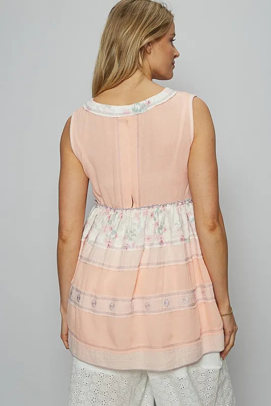 POL Floral V-Neck Sleeveless Peplum Blouse
