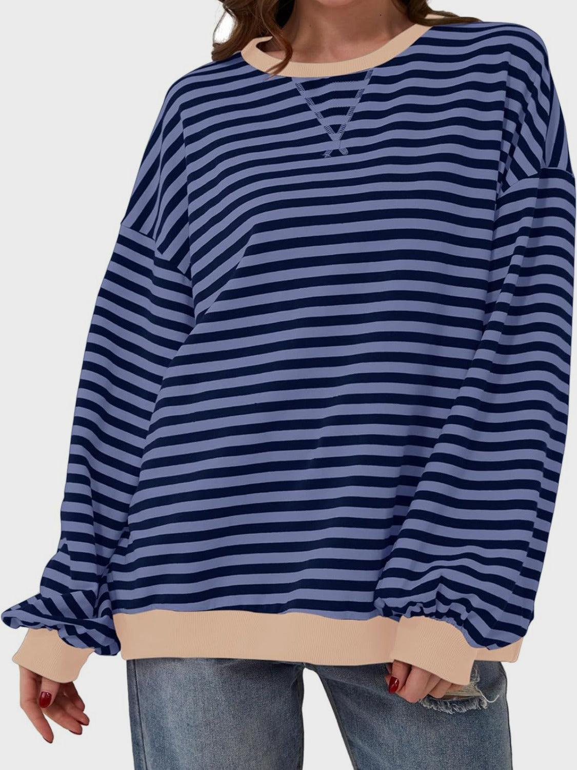 Lovelet Contrast Striped Long Sleeve Sweatshirt Navy
