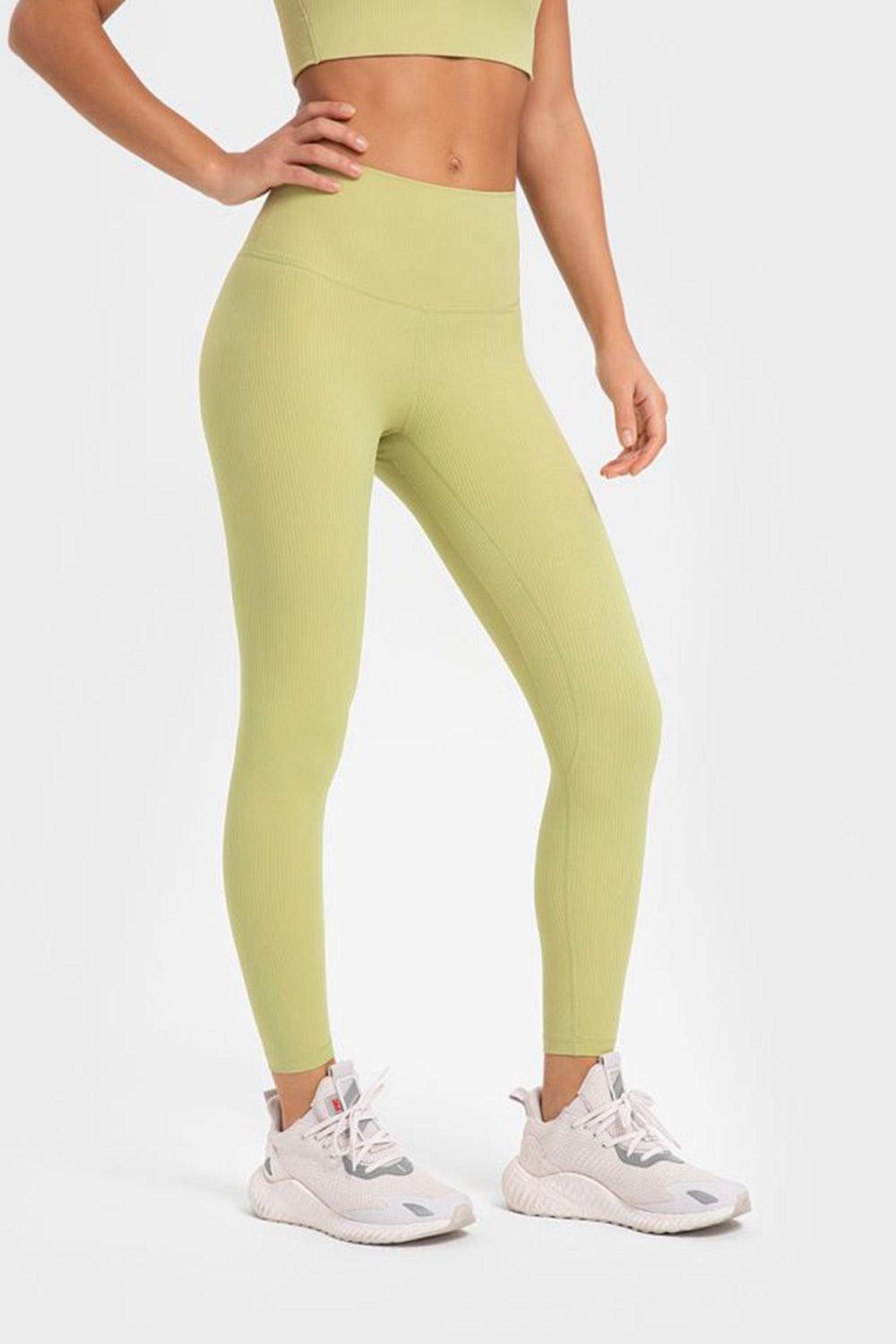 Millennia Highly Stretchy Wide Waistband Yoga Leggings Lemon