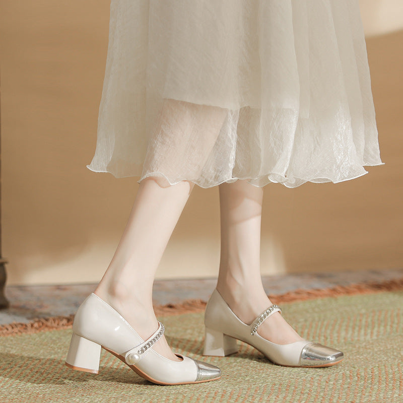 Square Toe Block Heels Pumps