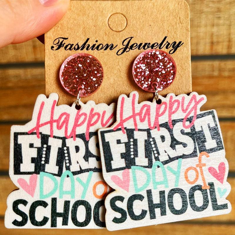 School Theme Wooden Dangle Earrings Style H One Size