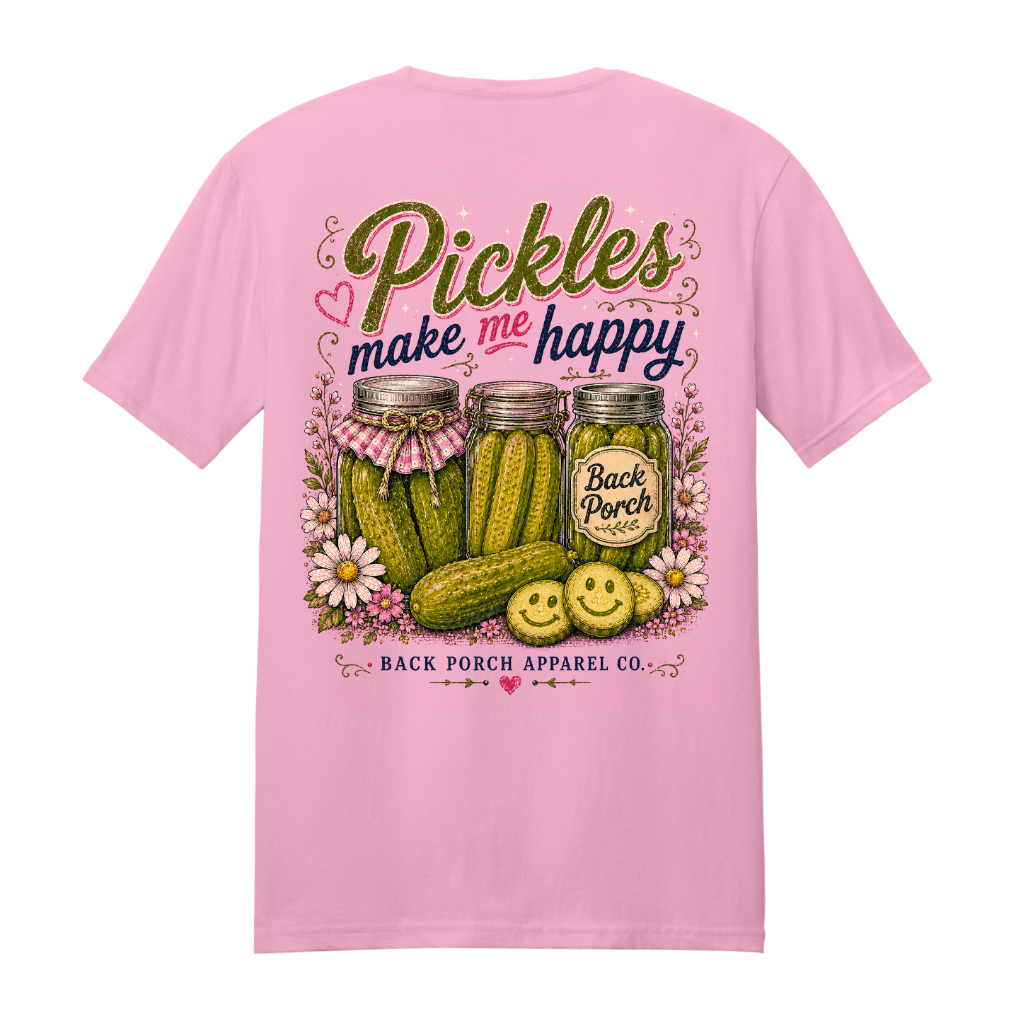 Pickles Make Me Happy T-Shirt | Funny Pickle Lover Graphic Tee | Women's Soft Ring Spun Cotton Shirt